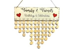 VORCOOL Calendrier d'anniversaire familial en bois à suspendre avec 50 disques ronds