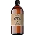 100% Pure Organic Castor Oil for Face 1000ml - Cold Pressed, Hexane Free Castor Oil in Amber Bottle for Eyelashes, Skin & Hair Growth
