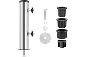 ROADTIME Soporte para sombrilla, juego de tubos de montaje en poste de sombrilla ajustable, base de soporte para sombrilla de patio con pomos ajustables y abrazadera para balcón, terraza, patio trasero, mesas