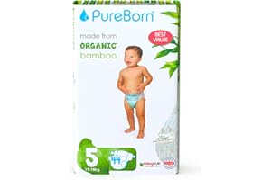 PureBorn 44 Pannolini Taglia 5 (12-17 kg), Ipoallergenico, Ultra assorbente, Pannolini 12-24 mesi, Dermatologicamente testato, Protezione completa, pannolino di alta qualità naturali bambù