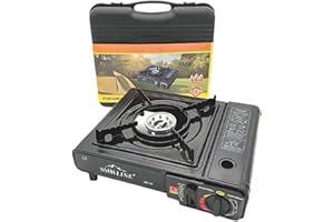 TWORK PERPETUAL Hornillo de Camping Portátil y Compacto, 1 Fuego, Potencia 2.670 W. Cocina cartucho gas portátil. Para Acampada y Senderismo, con Maletín de Transporte.