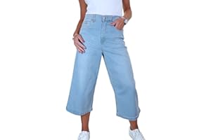 Paulo Due Women's Wide Leg Denim Crop Jeans Ladies High Rise Stretch Denim Culotte Capris 10-22
