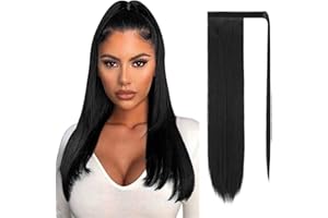 Sofeiyan Liso Cola de Caballo Largo Pelo Natural para Extensiones Postizos de Pelo Sintetico Coleta Velcro Envolvente Pelucas para Mujer 60cm