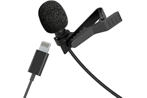 Inov8 AM1010 Pro Clip-On MFI Lightening Lavalier (lapel) Condenser Microphone & Windshield for iOS Devices/iPad/iPhone for Superior Audio Recording on Vlogging/Podcast, Black