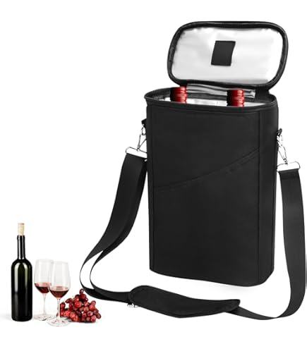 Kato Tirrinia Porte-fourre-Tout à Vin Isolé - Sac Isotherme à Vin Rembourré De Voyage De 2 Bouteilles Avec Poignée Et Bandoulière Réglable, Pour Les Amateurs De Vin