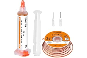 TOWOT 10ft Entlötlitze & No-Clean Löthilfe (10cc) – Lötpaste Flussmittel für Elektronikreparatur und Leiterplatten-Rework