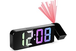 JOYECHO Réveil Projecteur, Réveil avec Projection Numérique et Thermomètre, Projecteur 180° Réglable, 4 Luminosités Grand Écran LED 7,9", Snooze, Mode Nuit, Chiffres Colorés