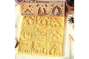Pipihome Rodillo de Navidad, Rodillo de Madera Texturizado con Relieve NavideñO para Hornear Grabado, Sellos de Galletas, Rodillo de Rejilla Cuadrada, Molde para Galletas (Jesús)