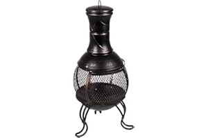 Fire Vida Home Discount® braciere da Giardino in Acciaio, terrazza Barbecue Camino, griglia di Cottura Chimnea Nero & Oro Antico
