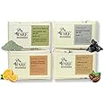 Bare Necessities Natural Handmade Bath Soaps | Pack of 4 | Activated Charcoal, Exfoliating Coffee, Soothing Rose, Cleansing Rhassoul Clay | For men & women | 75g each