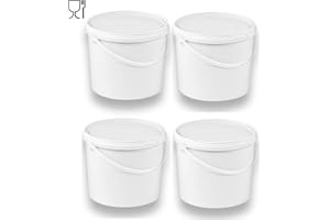 ‎SILPLAST 4 x 5 Liter Eimer mit Deckel weiß, stapelbarerer Milch-/Vorratseimer, Honigeimer Kunststoffeimer mit Lebensmittelfreigabe, Lebensmittelechte Behälter, Leereimer für Mehl, Wassereimer, 4 Stück