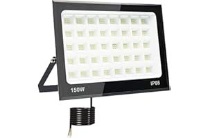 Tkdaksy Projecteur Led Extérieur 150W, 2M Câble Blanc Froid 6500K Projecteur LED, 15000LM Spot LED Extérieur IP66 Étanche, pour Jardins, Terrasses, Cours, Balcons, Parcs, Garages, Usines