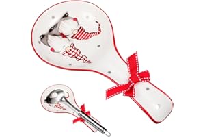 UPKOCH Supporto Per Cucchiaio Da Cucina in Ceramica Con Fiocco Bianco Poggia Mestolo Natalizio Per Stoviglie Pulite E Decorazione Tavola 9.25X4.72X1.06 Pollici