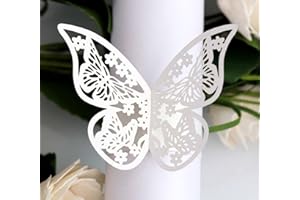 Azexcy 50 Pezzi Decoration for Napkin Portatovagliolo Anello, Anelli di Tovagliolo 3D Farfalla di Carta per Matrimonio Battesimo Comunione Nascita Laurea Compleanno, Bianco