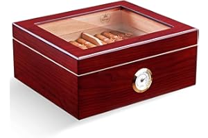 Slege Zigarren Humidor,Humidor-Zigarren,Handgefertigter Spanisch Zeder Zigarrenbox-mit Hygrometer,Humidor Befeuchter,Teiler,kubanische zigarren Accessoires,Geschenk für Männer,30~50 Zigarren