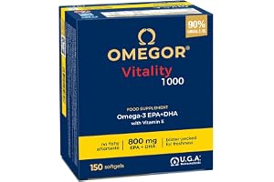 OMEGOR Vitality 1000 – suplement diety z 1000 mg omega 3 – witamina E – dla serca i mózgu – 90% stężenia omega-3 – certyfikat IFOS 5-gwiazdkowy – 150 kapsułek