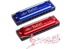 WELLXUNK Mundharmonika,2 Stück Kinder Mundharmonika -10 Löcher mundharmonika Diatonisch - Mundharmonika C-Dur Major Blues Harmonika, für Anfänger/Profis mit Etui(Blau und Rot)