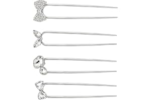 Aribliseza French Pin, 4-pack, U-formade hårnålar i metall med pärlor och rosett, 14 cm i guld, silver och svart, eleganta hårsmycken för brud, för bröllop, lämpliga för alla hårtyper