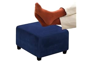 Ottoman Överdrag i Sammet, Fyrkantig Fotpall Överdrag, Puff Överdrag, Vikbart Förvarings Ottoman Skydd för Vardagsrum Med Elastisk Botten(Navy,28in/70x70cm)