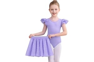 Comfyouth Ballettkleidung Ballettkleid Mädchen Rüschenärmeliger Ballett Turnanzug mit Abnehmbarem Rock Glitzer Ballettanzug für Kinder 2-11 Jahre