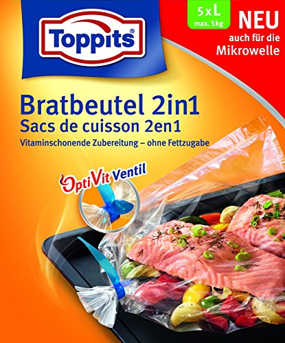 Toppits® Bratbeutel 2in1 mit OptiVit Ventil (5 Stück / Grösse L - 35 x 43 cm - bis max. 5 kg) MIKROWELLEN GEEIGNET