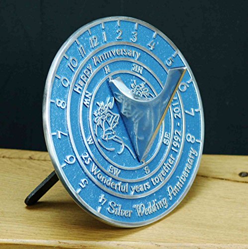 Hochzeitstagsgeschenk, mit englischer Aufschrift, handgefertigt, Sonnenuhr, mit verschiedenen Hochzeitstagen für Silberhochzeit, Perlenhochzeit, Rubinhochzeit, Goldene Hochzeit, metall, Silver Wedding 2017 - 5