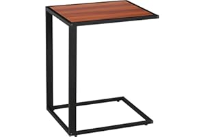 HOMCOM C-Shaped Side Table, Sofa End Table with Metal Frame, Accent Couch Table for Living room, Bedroom, Walnut and Black