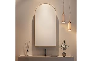 Mepplzian Arch Bathroom Mirror Cabinet with Storage,Metal Framed Bathroom Cabinets with Mirror,Brushed Rose Gold Mirrored Cabinets,Arched Mirror Cabinet Wall Mounted,40 x 80 cm
