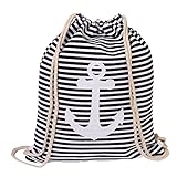 FASHION YOU WANT Gym Beutel / Turnbeutel (Anker schwarz/weiß)