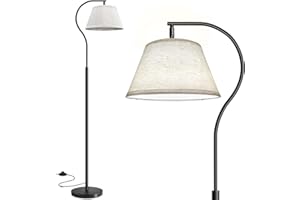 BBHome Lampadaire sur pied Salon, Lampadaire Arc avec abat-jour et Interrupteur à pied, Lampe salon Moderne avec Ampoule LED 9W, Lampe E27 170 cm pour Chambre, Bureau (Lin)