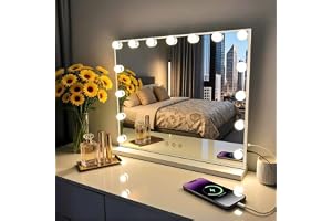 Kottova Sminkspegel med ljus, sminkspegel, Hollywoodspegel med 15 dimbara LED-lampor, 3 färglägen och 10 x avtagbar förstorin