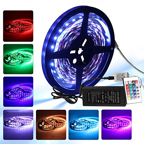 Roleadro LED Streifen Set 5M Mit Netzteil+ Ferbedienung IP20 300 Leds 5050 RGB Led Strip Dimmbar Nicht Wasserdicht Led Leiste Band 6000K