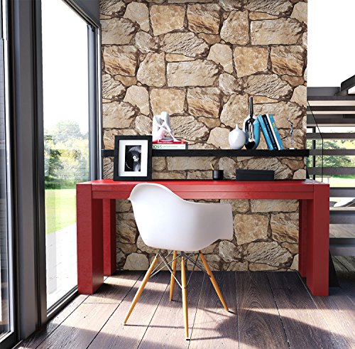 Steintapete Vliestapete Braun Beige Edel , schöne Tapete im Design einer Steinmauer , moderne 3D Optik für Wohnzimmer, Schlafzimmer, Flur oder Küche , inklusive der Newroom Tapezier Profi Broschüre, mit allen Hilfen, Tricks und Tipps, die Sie zum perfekten Tapezieren brauchen! , Magna Steinwand Mauer - 2
