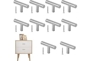 Dokeno 10 Piezas Tiradores Cocina de Acero Inoxidable, 5×3.2cm Tiradores Acero Inoxidable T en Forma con tornillos para muebles de dormitorio gabinete, plata