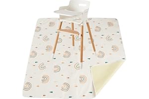 GATPHY High Chair Rug 110 x 110 cm Floor Protection Children Non-Slip Waterproof Indoor Outdoor Rug Rainbow
