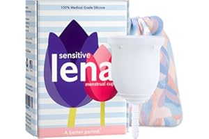 Lena Sensitive Menstrual Cup, Reusable Period Cup, Tampons,Period Underwear and Menstrual Pads Alternative, Feminine Care, Silicone Menstrual Cups, Made in USA, Regular & Heavy Flow, Small, Clear
