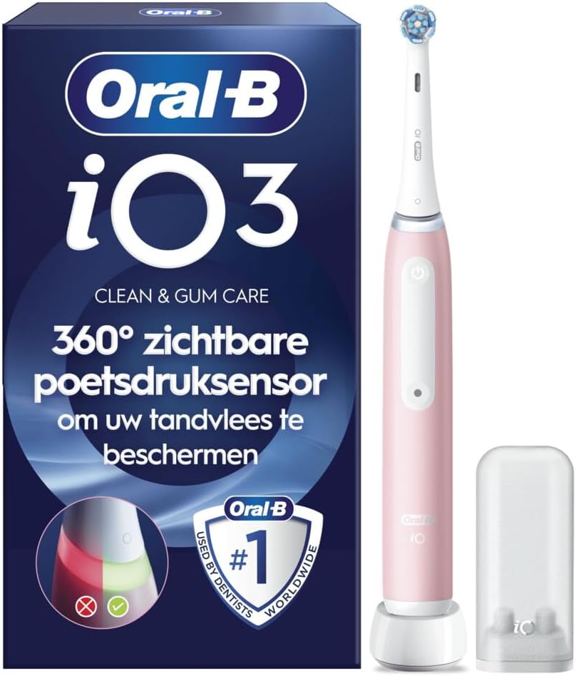 Oral-B iO 3 Brosse à Dents Électrique Pour Des Gencives Plus Saines, 3 Modes de Brossage, 1 Manche Rose, 1 Brossette Ronde, 1 Porte-Brossettes, 1 Chargeur