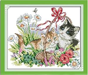 Joyhoor Kreuzstich-Set Katzenblumen - 45,7x45,7cm Vordruck Für Anfänger