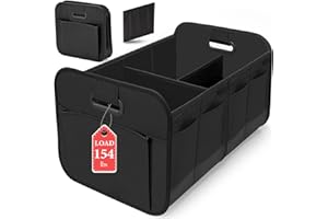 AICHILRA Organizador de maletero de coche, caja plegable para el coche, reforzada y robusta, con asa, impermeable, con múltiples compartimentos, para camión, SUV, Jeep – Negro – 60cm x 35cm x 30cm
