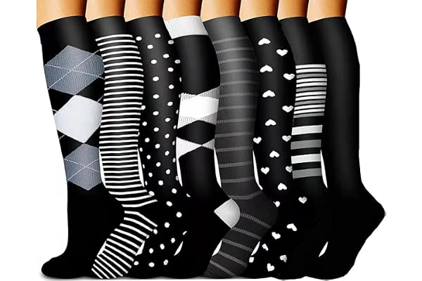 beusilay 8 Paires Bas de Contention Femme Homme Chaussettes de Contention (15-20 mmHg) Chaussettes de Compression pour Sport fitness Infirmiere course cyclisme Vols randonnée voyages