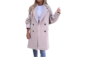 TURWXGSO Coats for Women UK Sale Warm Woolen Coats Winter Clearance Business Office Overcoats for Ladies Solid Color Long Sleeve Double Breasted Outerwear with Pockets