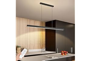 SENFAY Lámpara Colgante LED Moderna, 120cm Lampara Colgante isla cocina Regulable con Control Remoto, 48W Lampara comedor Negro diseño lineal, Iluminación Colgante Oficina regulable altura