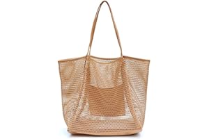 Pinsheng Bolso de Malla Grande para Playa, Bolso de Hombro con Bolsillo Interior, para Mujer, Impermeable Plegable para picnic, vacaciones, compras
