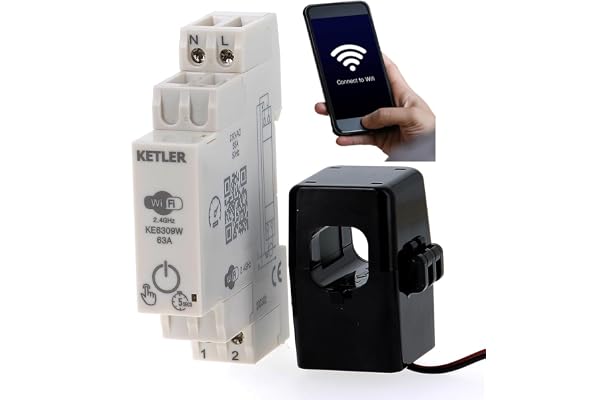 KETLER - KE6309W : Compteur électrique - Monophasé 63 A avec Transformateur d'Intensité - WIFI - Compatible SMART LIFE et TUYA