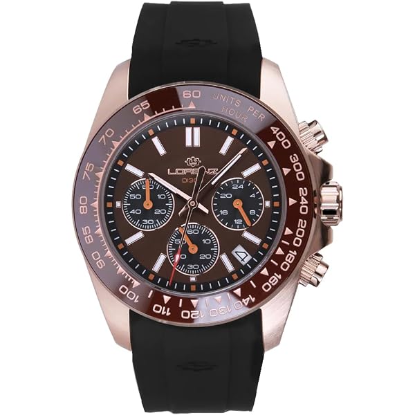 Lorenz Chrono Uomo 26176CC - Orologio Cronografo Quarzo Miyota, Cassa 45mm IP Gold, Quadrante Silver, Cinturino In Gomma Nera, Impermeabile 10 ATM
