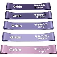 Gritin Widerstandsbänder [5er Set] Fitnessband Gymnastikband 100% Naturlatex Theraband mit Übungsanleitung auf Deutsch & Tragebeutel für Muskelaufbau, Yoga, Crossfit, Gymnastik usw.