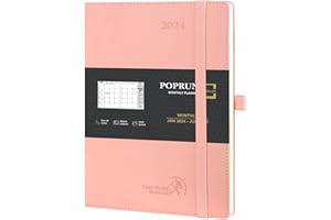 POPRUN Agenda 2024 2025 Mensuel 22 x 16,5cm - De jan. 2024 à juin 2025 avec Couverture Souple en PU Cuir, Poche pliable, Porte-stylo autocollant, Papier Certifié FSC®100 g/m² - Rose