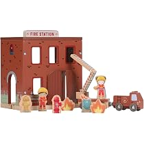 Little Dutch Grúa De Madera Con Carriles – Set De Construcción De 51x47x44 Cm, Incluye Vehículos Y Señales (Amarillo)