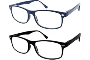 TBOC Gafas de Lectura Presbicia Vista Cansada - [Pack 2 Unidades] Graduadas +1.50 Dioptrías Montura de Pasta Azul y Negra Diseño Moda Hombre Mujer Unisex Lentes de Aumento para Leer Ver de Cerca