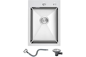 KINKIBOS 304 Stainless Steel Kitchen Sink 35 x 50 cm, Small Kitchen Sinks, Topmount Kitchen Sink with Tap Hole and Overflow (Without Drain Pipe), 1 Bowl, Brushed